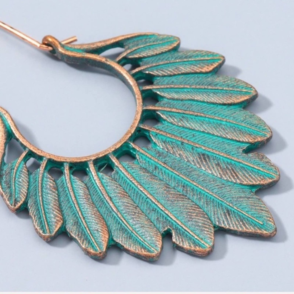 Boho Festival Turquoise Feather Earrings B0040 - Picture 7 of 13
